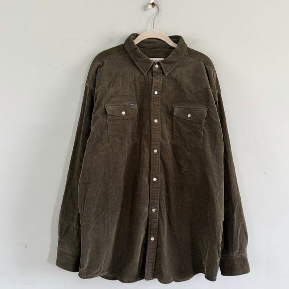 Poncho Outdoors The Zilker Corduroy Olive Green Button Down Shirt - Picture 2 of 6